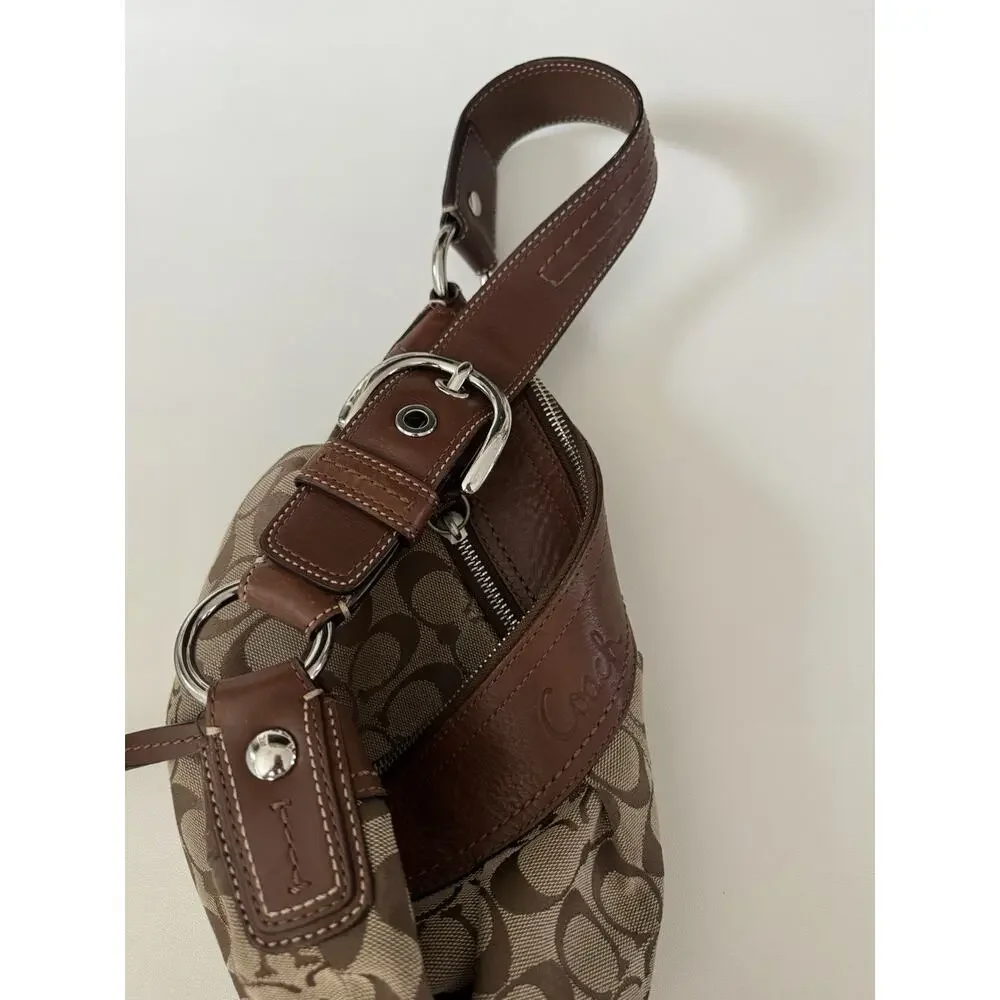 Coach Soho F13740 Signature Pleated Hobo Shoulder Bag Brown Jacquard Y2K